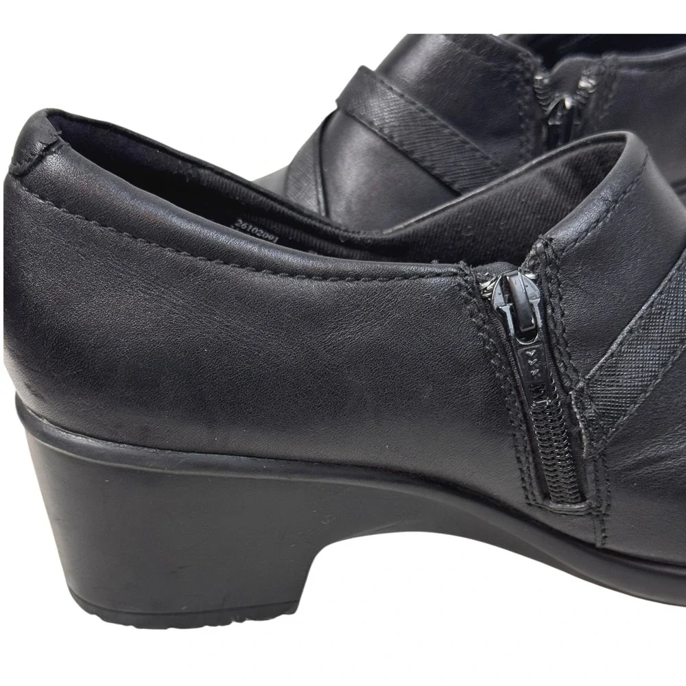 Clarks Loafers Genette Arc Black Leather Women‎ Size 8M Wedge Heel Comfort Shoes